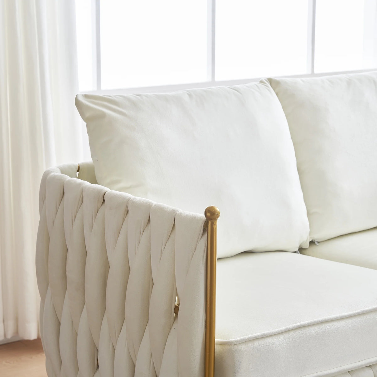 Cream White Velvet 2-Piece Loveseat Set L344239