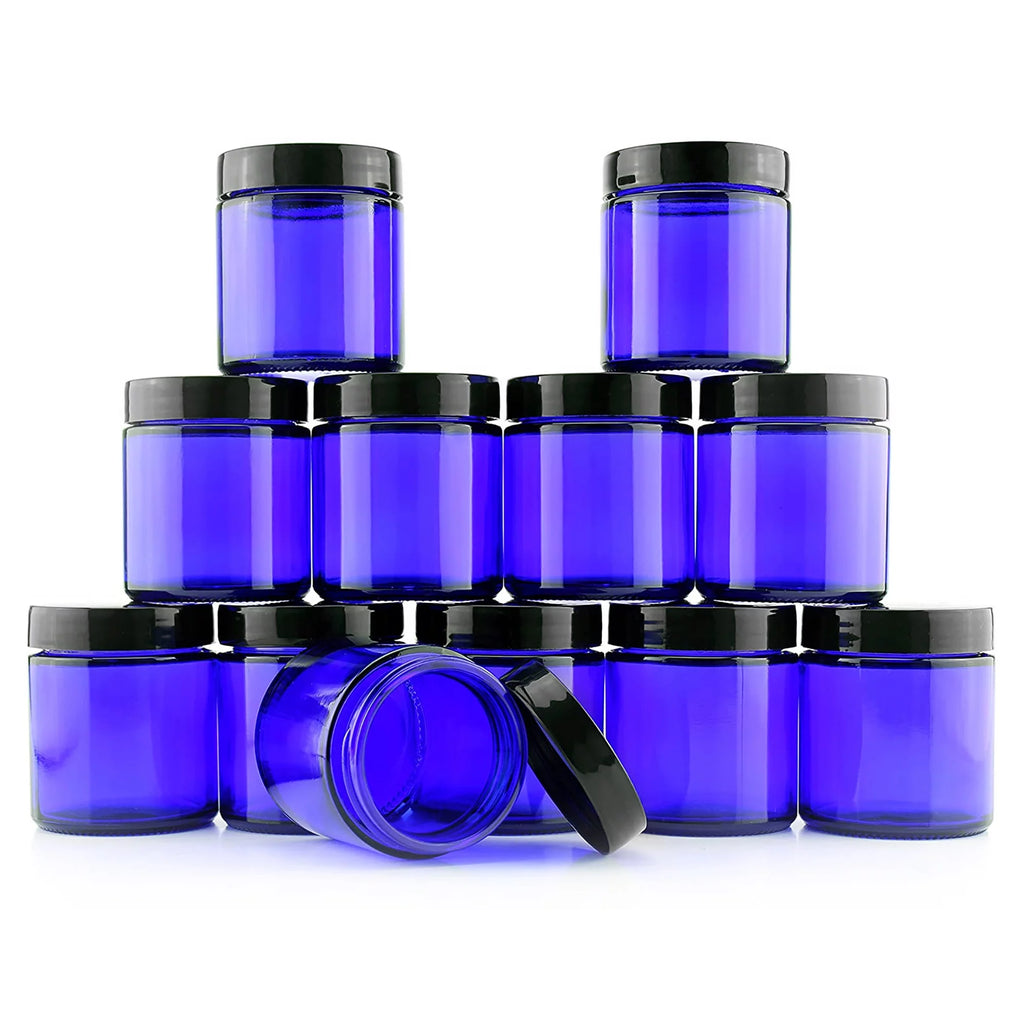 Cobalt Blue Glass Cosmetic Jars 12-Pack G9803