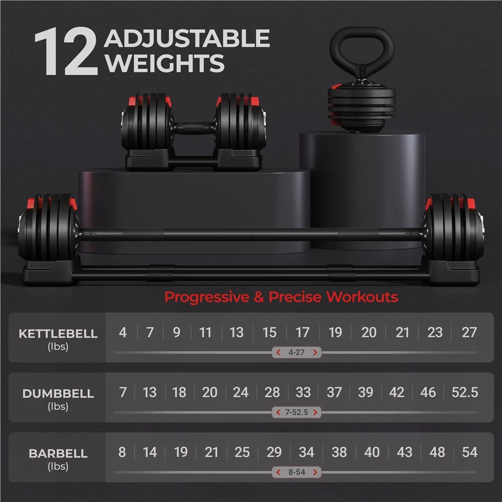 3-In-1 Quick-Adjust Dumbbell Weight Set Black G593550