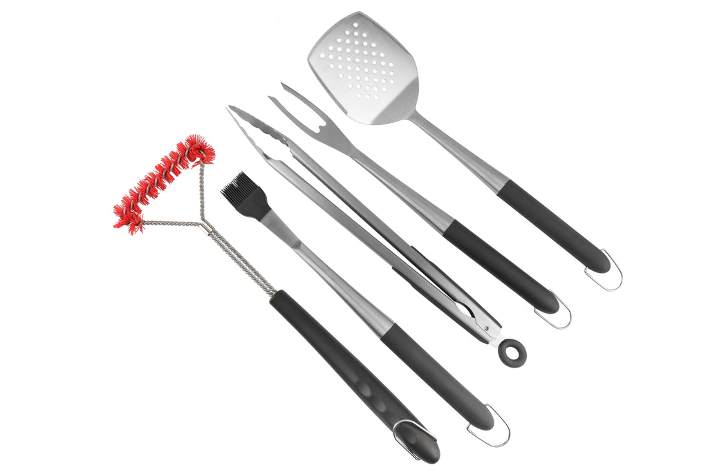 5pc BBQ Grill Tools Set with Spatula, Tong, Basting Brush, Fork and Grill Brush V770008