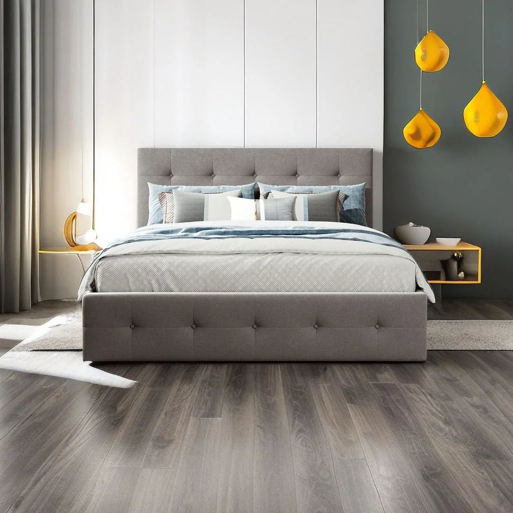 Upholstered Queen Size Platform Bed with 2 Drawers and Trundle B6205