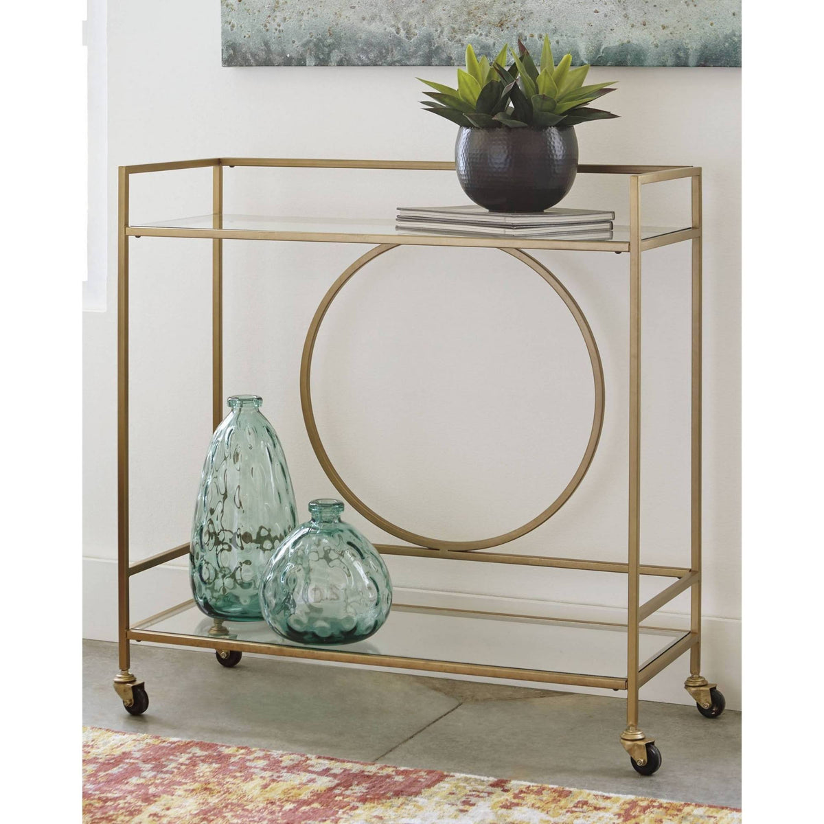 Antique Gold Finish Bar Cart K2303