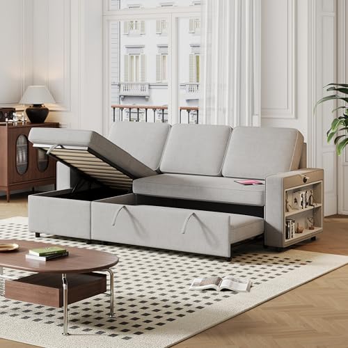 86 Inch Reversible Sleeper Sectional Sofa with Pull Out Couch Bed M4221