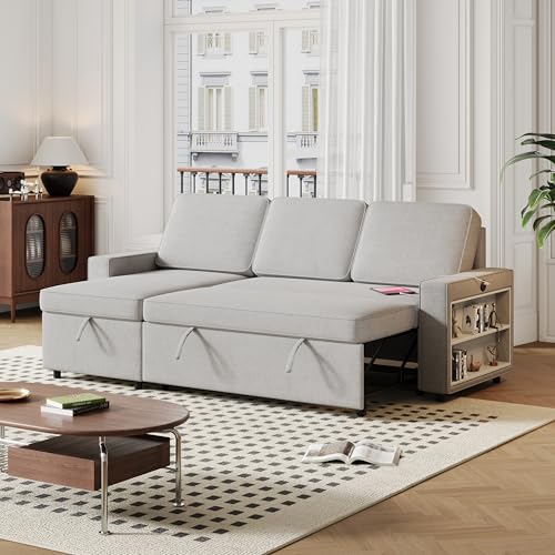 86 Inch Reversible Sleeper Sectional Sofa with Pull Out Couch Bed M4221