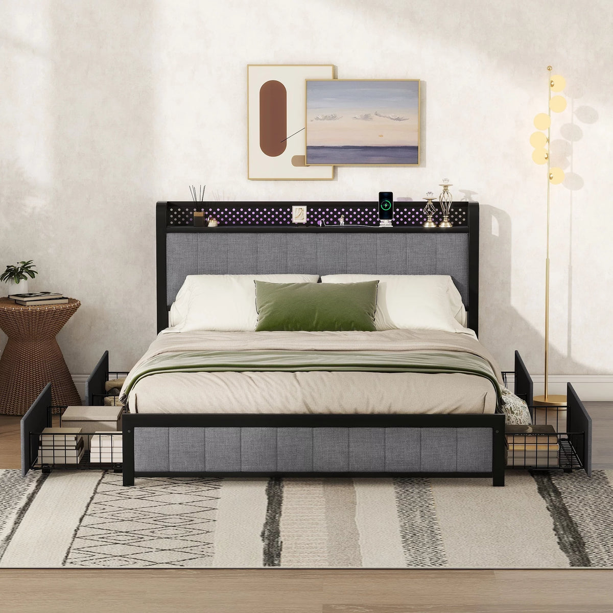 Queen Bed Frame with LED Headboard J5046