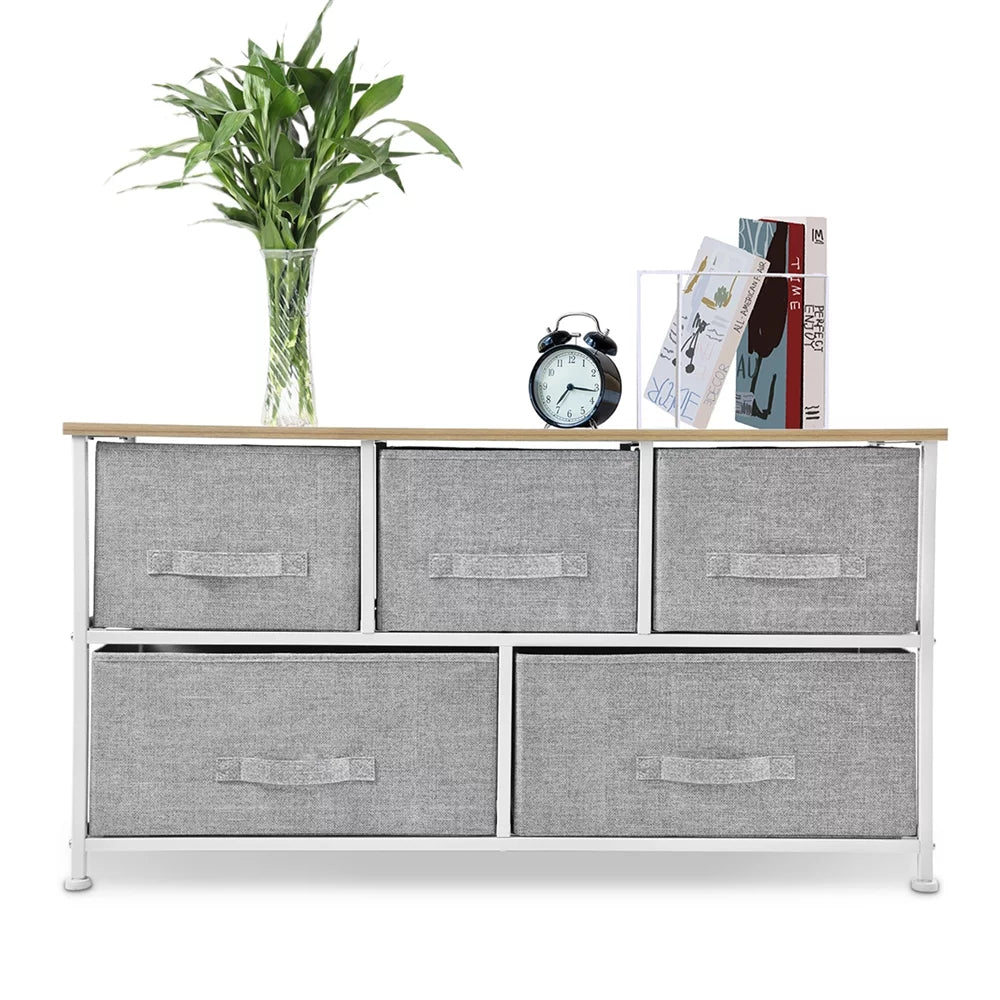 Light Grey 5 Drawer Fabric Dresser M8582