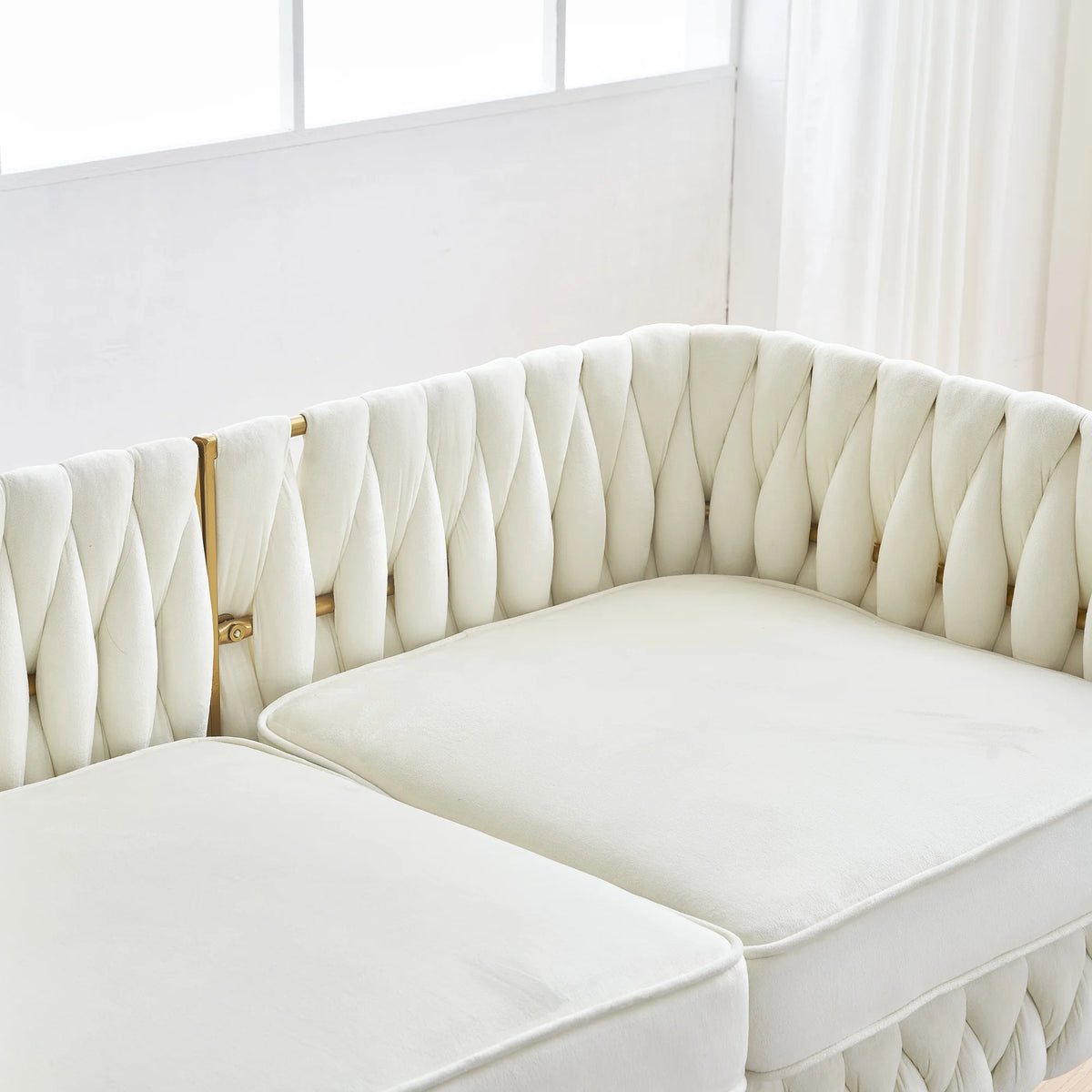 Cream White Velvet 2-Piece Loveseat Set L344239