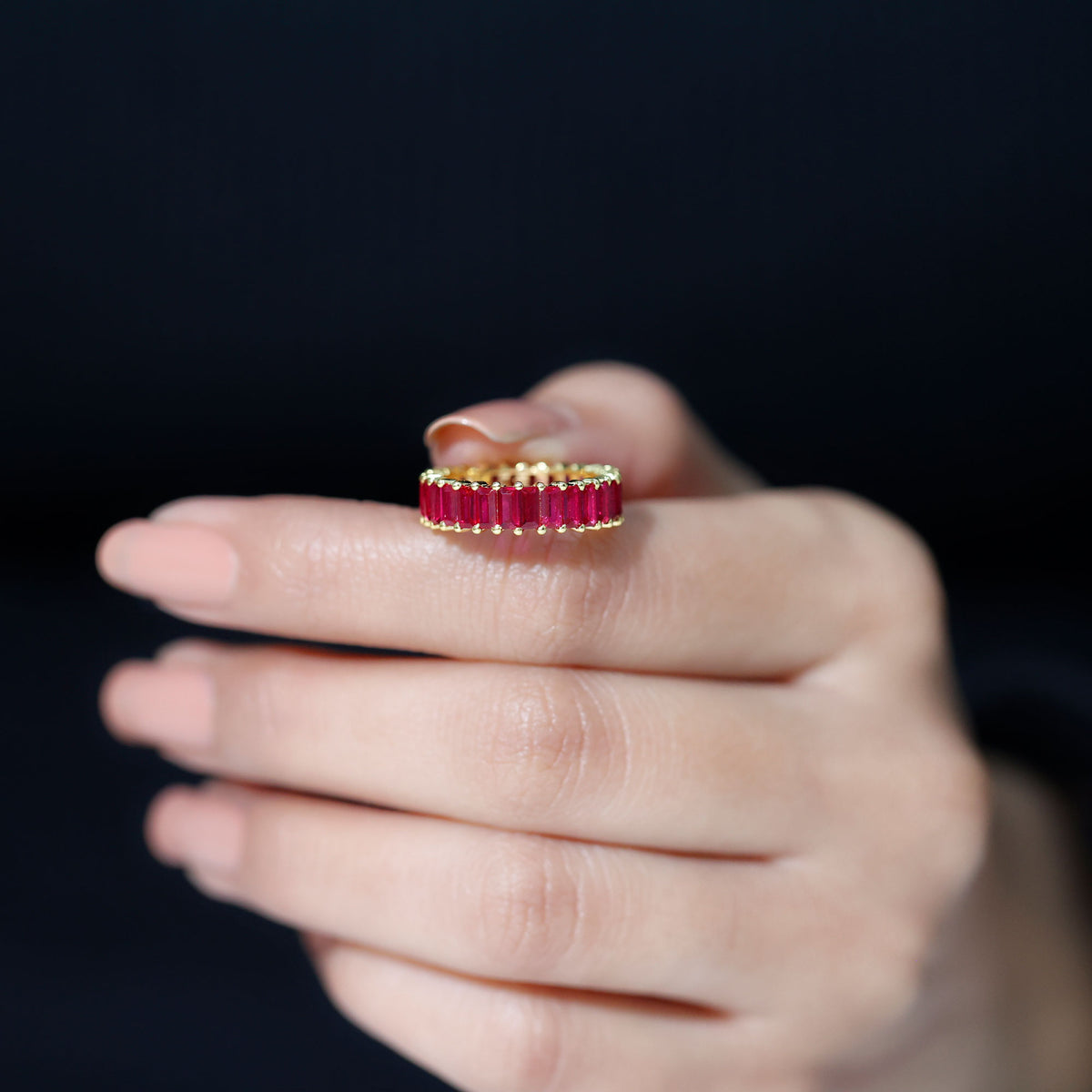 14K Yellow Gold Lab Created Ruby Eternity Ring, 2.75 CT, US 4.50 Y844930