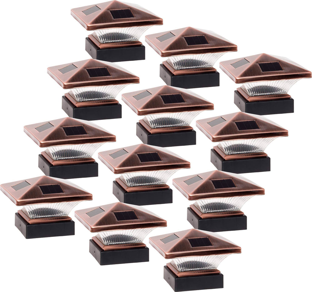 12 Pack Solar Post Cap Deck Light for 4x4 Wood or PVC Vinyl Posts (Bronze) M491