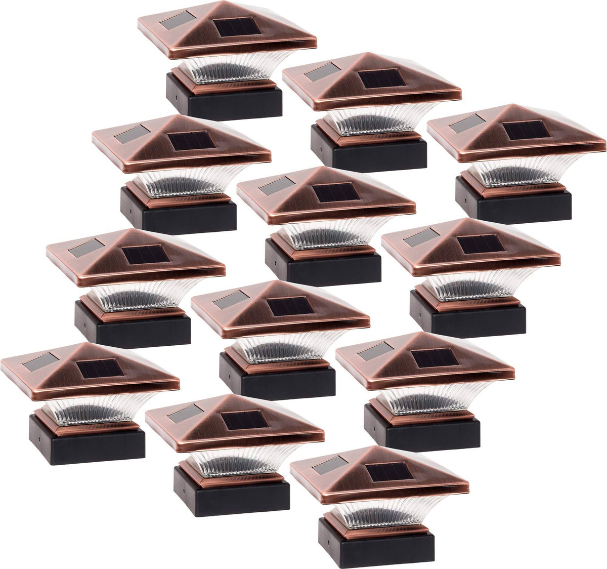 12 Pack Solar Post Cap Deck Light for 4x4 Wood or PVC Vinyl Posts (Bronze) M491