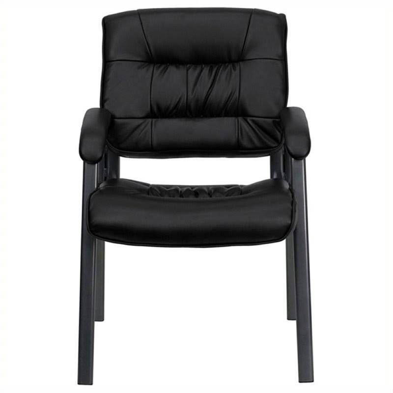 Black Leather Guest Chair with Titanium Frame J739242