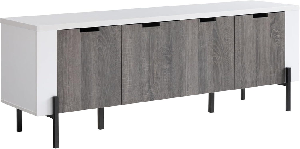 White & Distressed Grey TV Stand with Four Cabinet Doors X47883