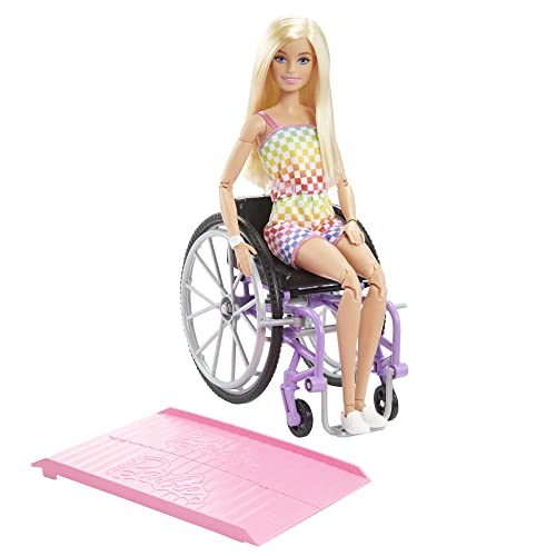 Wheelchair & Ramp Doll with Wavy Blonde Hair & Tropical-Print Outfit E27464