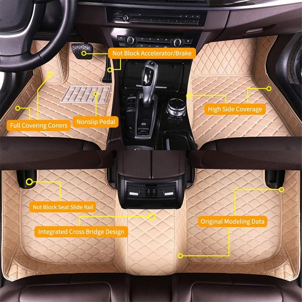 Red Waterproof Anti-Skid Leather Full Coverage Car Floor Mats W5679