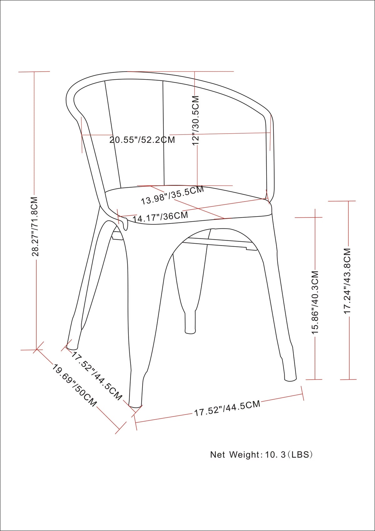 Black Metal Dining Arm Chair Set of 2 Q55129