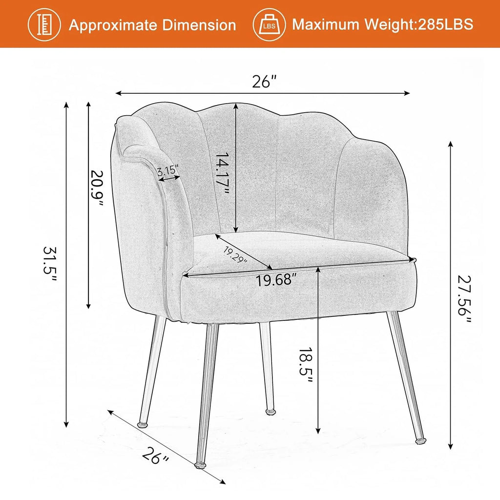 Shell Shaped Velvet Upholstered Accent Chair with Metal Legs D3527