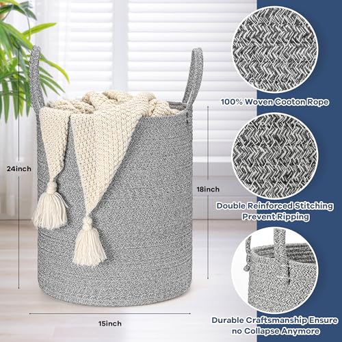 Pink Woven Cotton Rope Laundry Basket Hamper C4988