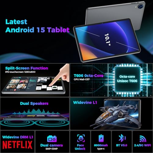 Android 15 Tablet with Keyboard, 26GB RAM, 256GB ROM, 10.1 inch Octa-Core, 8000mAh Battery, Green R6738