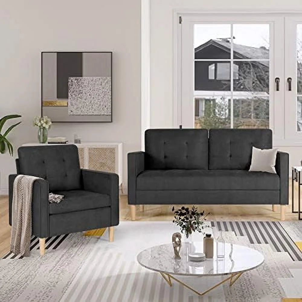 57" Tufted Loveseat and Chair Set of 2 O8497