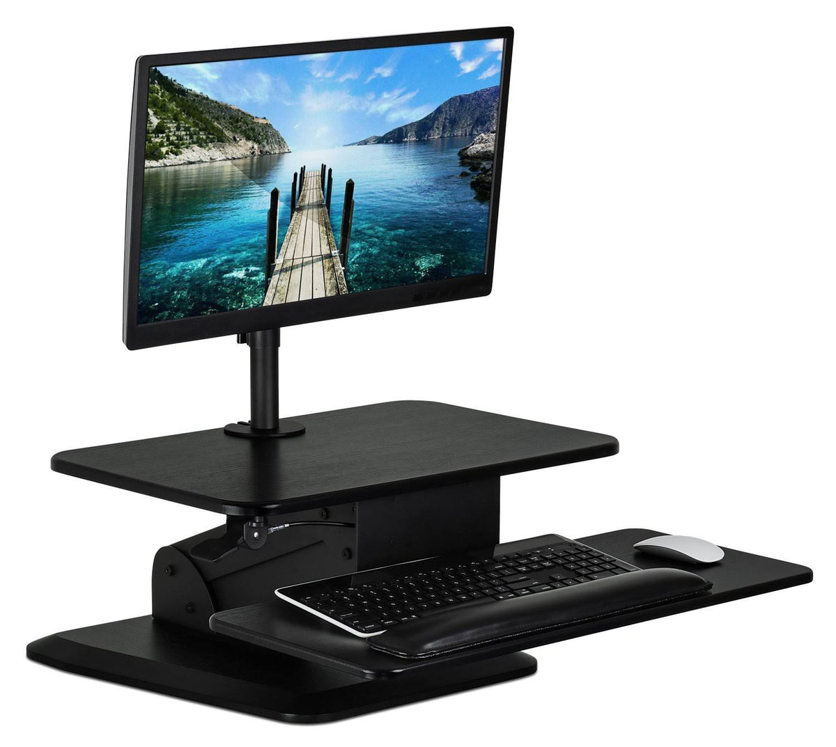 Black Sit Stand Desk Converter with Monitor Mount I241843