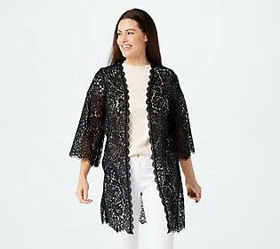 Black Floral Knit Lace Kimono M172