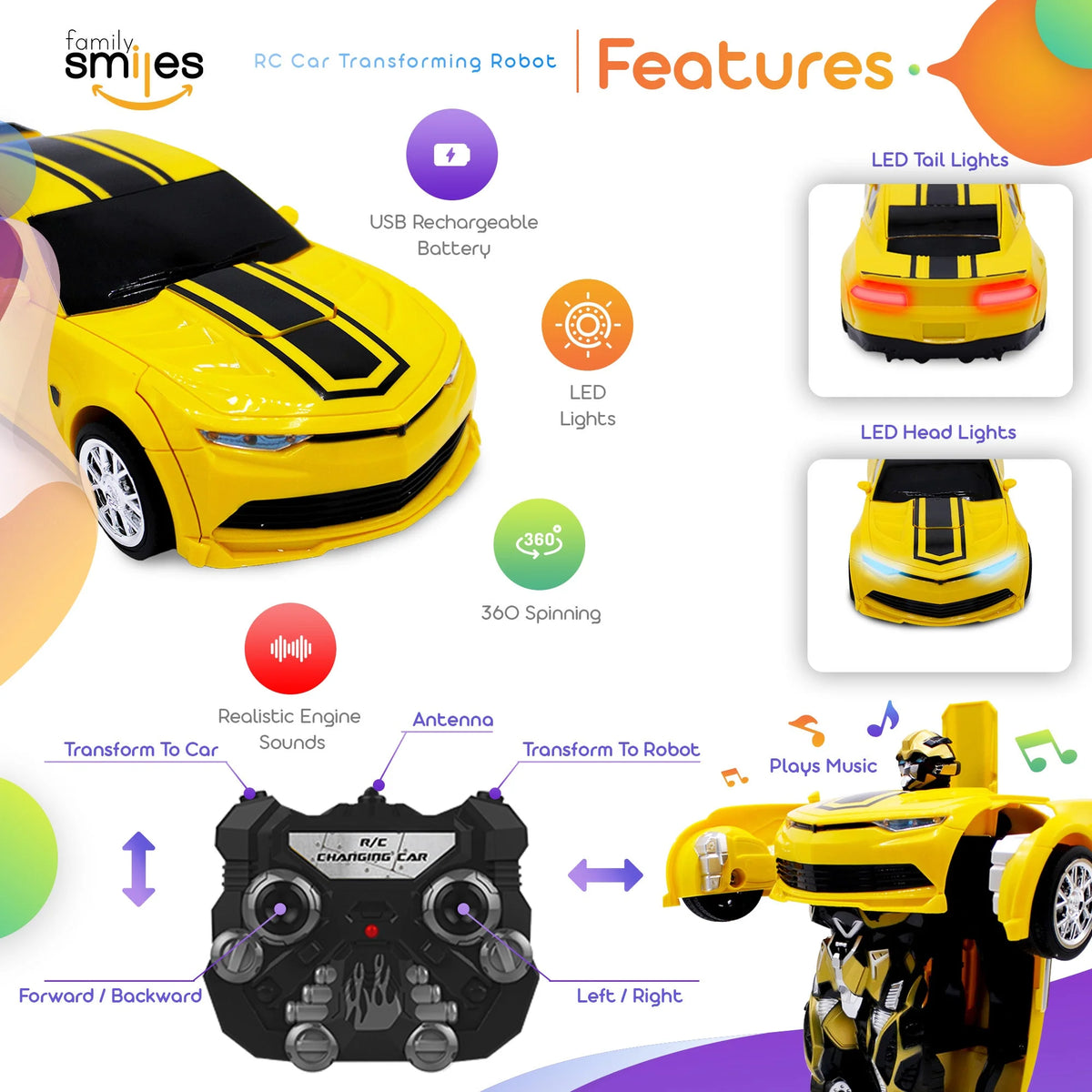 Remote Control Transforming Toy Car Robot L942167