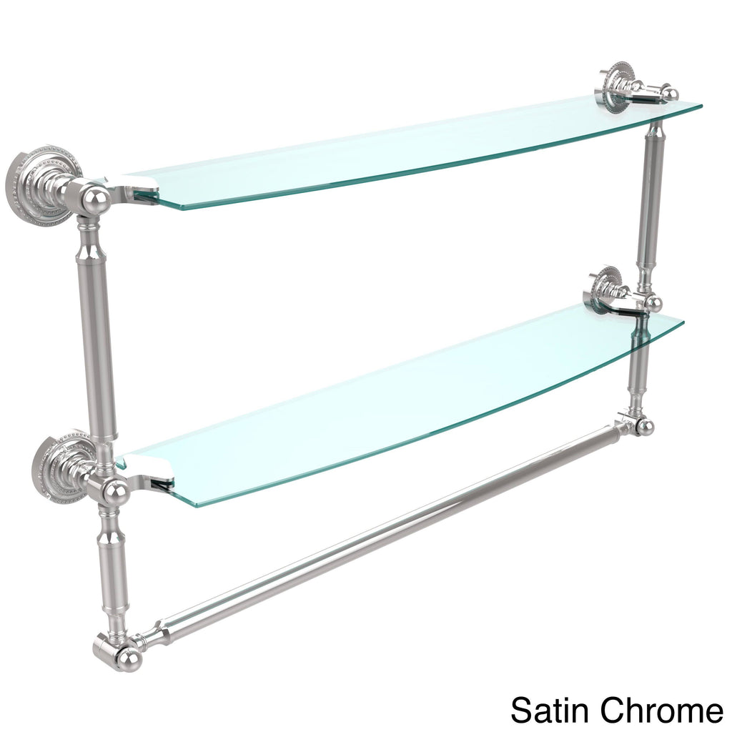 Two Tiered Glass Shelf with Integrated Towel Bar - Antique Brass - 24 inch N8439