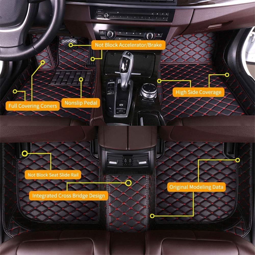 Red Waterproof Anti-Skid Leather Full Coverage Car Floor Mats W5679