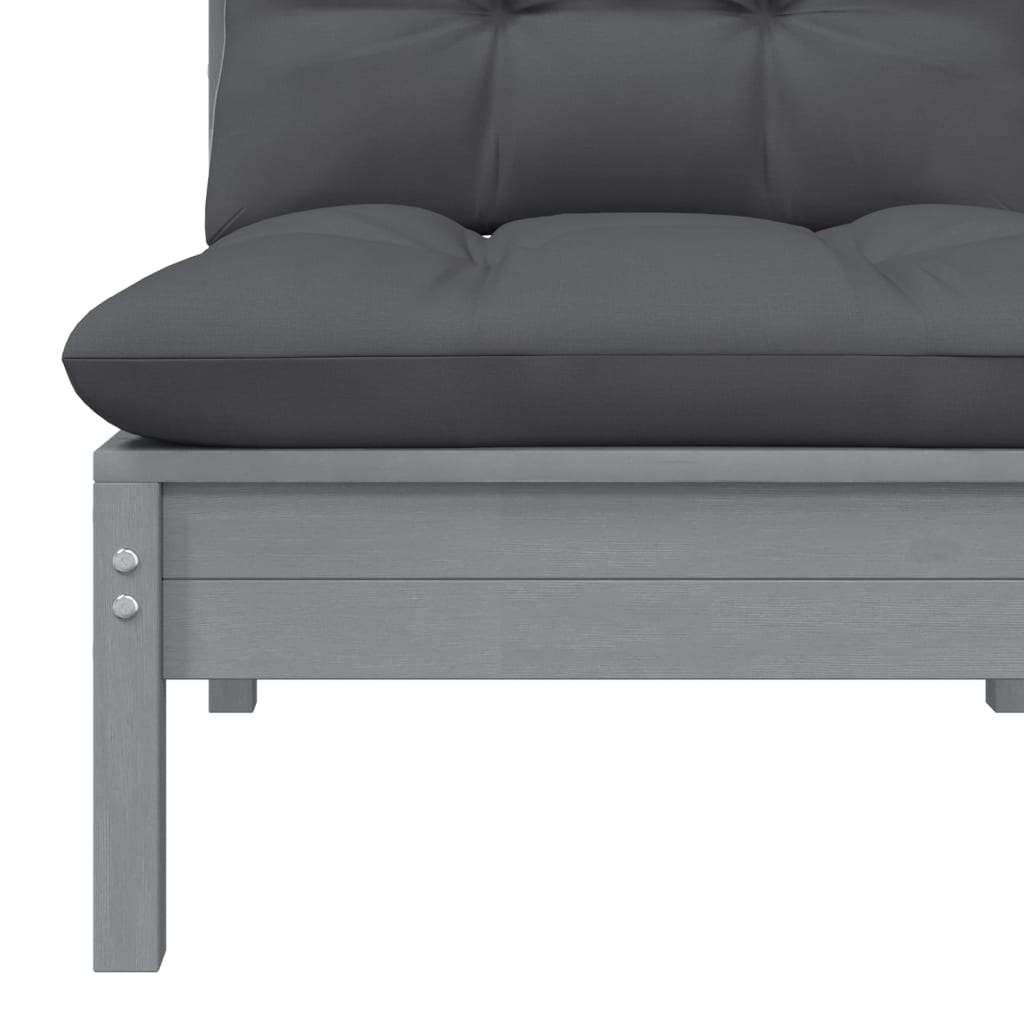Solid Pinewood Patio Sofa with Anthracite Cushions X53020