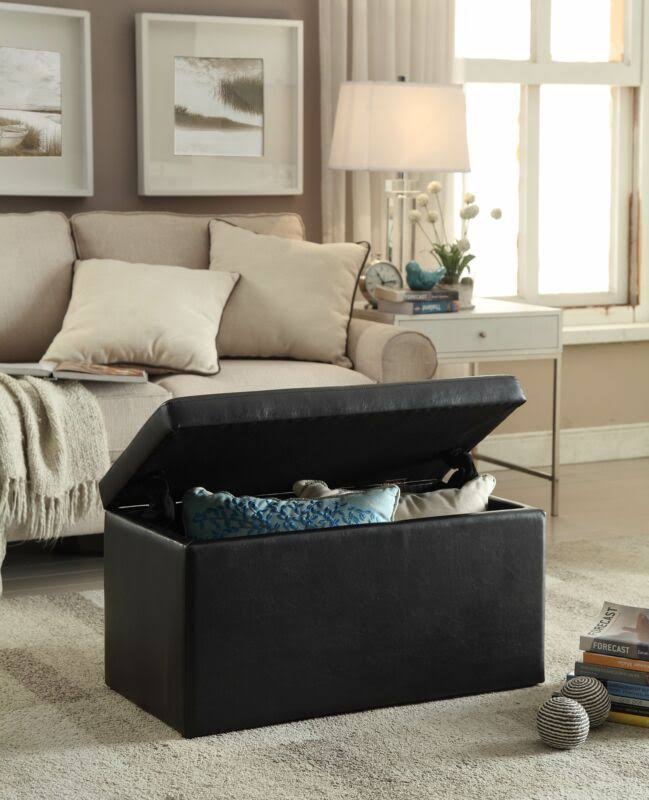 Black Hinged Storage Ottoman A24554