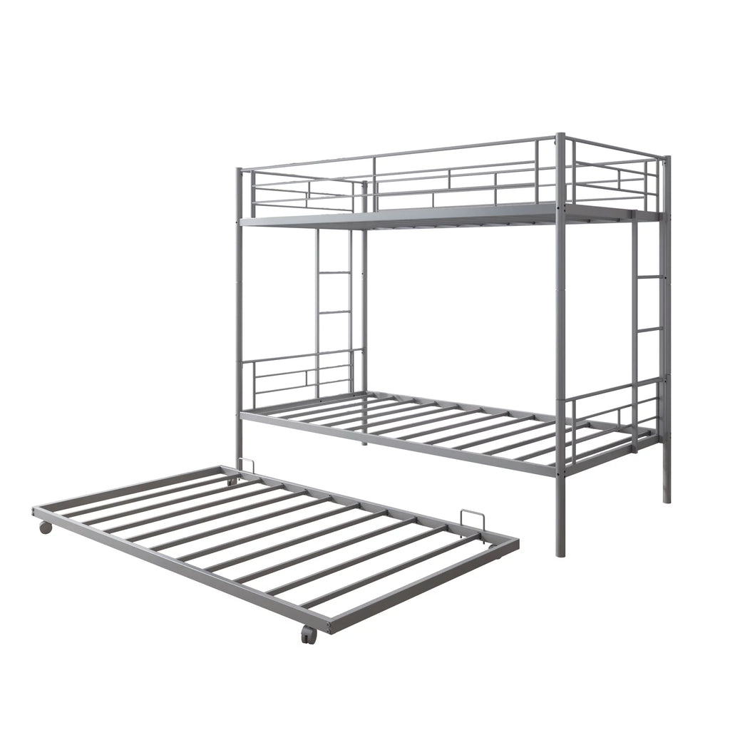 Silver Twin Over Twin Bunk Bed with Trundle E594