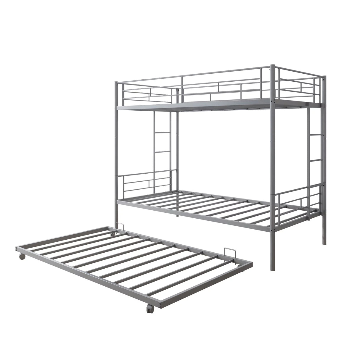 Silver Twin Over Twin Bunk Bed with Trundle E594
