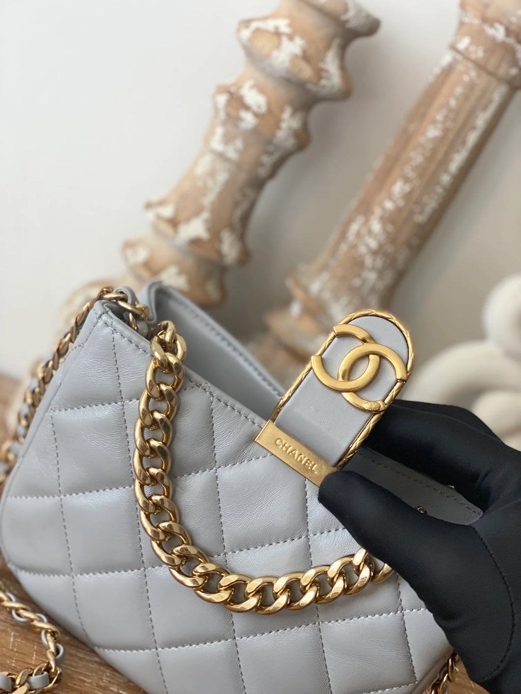 Small Hobo Bag Gold Hardware Grey Shoulder Bag Y71447