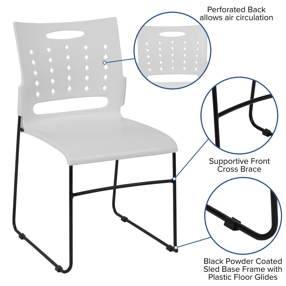 White Sled Base Stack Chair with Air-Vent Back C222