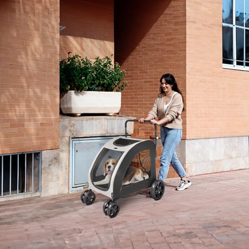 3 Wheels Foldable Pet Stroller with Cup Holder & Storage Basket (Black) X2123
