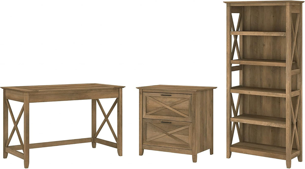Reclaimed Pine Writing Desk with File Cabinet and Bookcase G2651