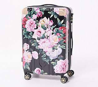 Black Floral Spinner Suitcase N5421