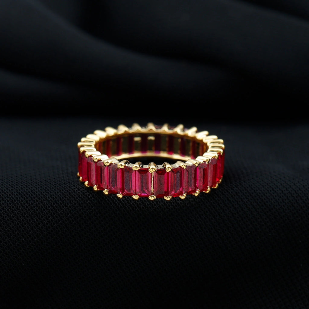 14K Yellow Gold Lab Created Ruby Eternity Ring, 2.75 CT, US 4.50 Y844930