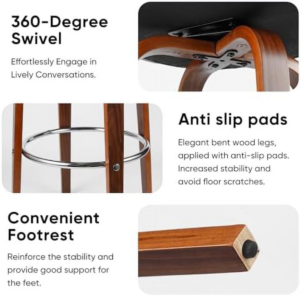 Swivel Barstools with Walnut Finish Wooden Back and Legs (Brown) D194563