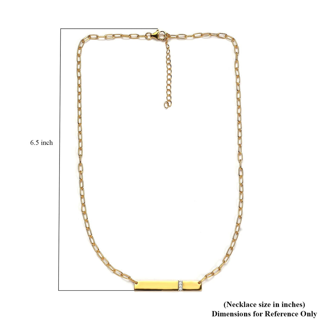 Moissanite Round 925 Sterling Silver Vermeil Yellow Gold Plated Initial Bar Necklace, Size 18", Ct 0.04 T5272