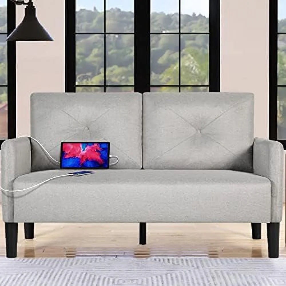 Modern Fabric Loveseat Sofa with 2 USB Charging Ports F518591
