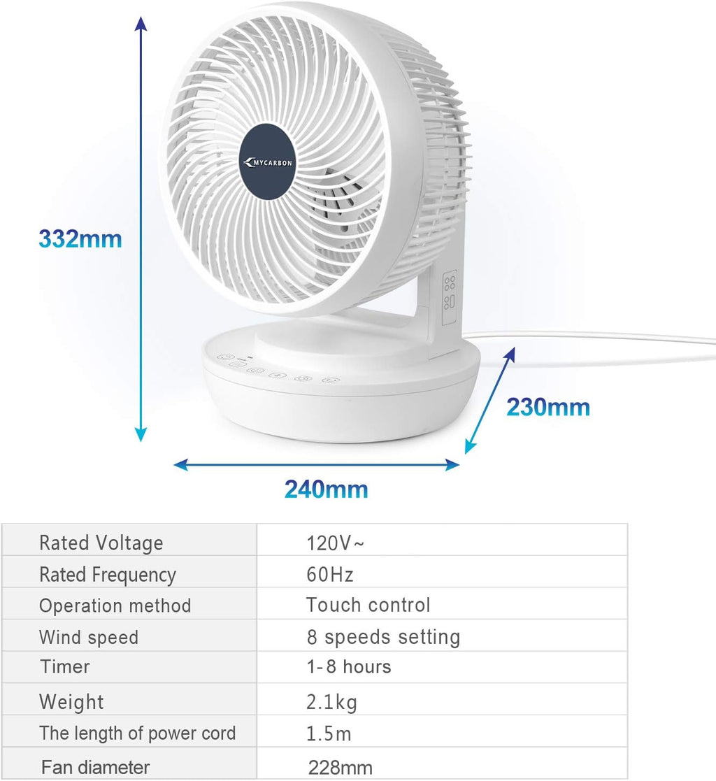 Quiet Air Circulator Fan DC Motor Desk Fan Auto Oscillating Fan With Remote 8 Speeds, 3 Modes, 8H Timer Cooling Table Fan N7262