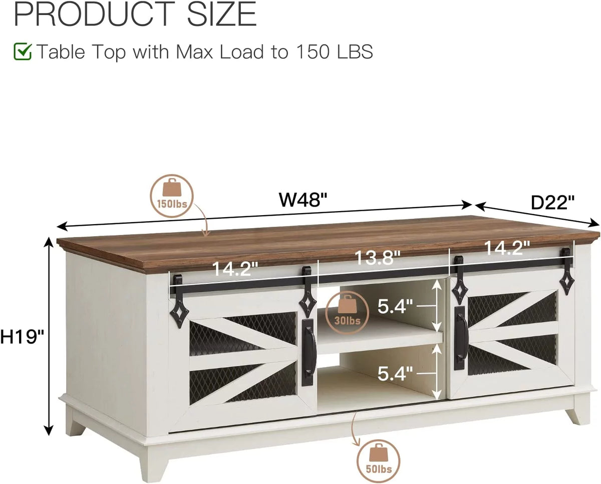 48'' Coffee Table with Storage Sliding Barn Doors G600