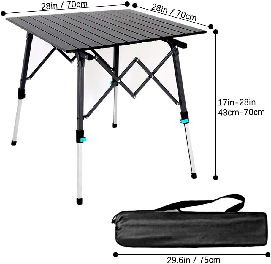 Portable Aluminum Folding Camping Table with Carry Bag (Black) T4421