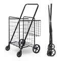 Black Folding Utility Shopping Cart with Double Basket and Wheels W35771