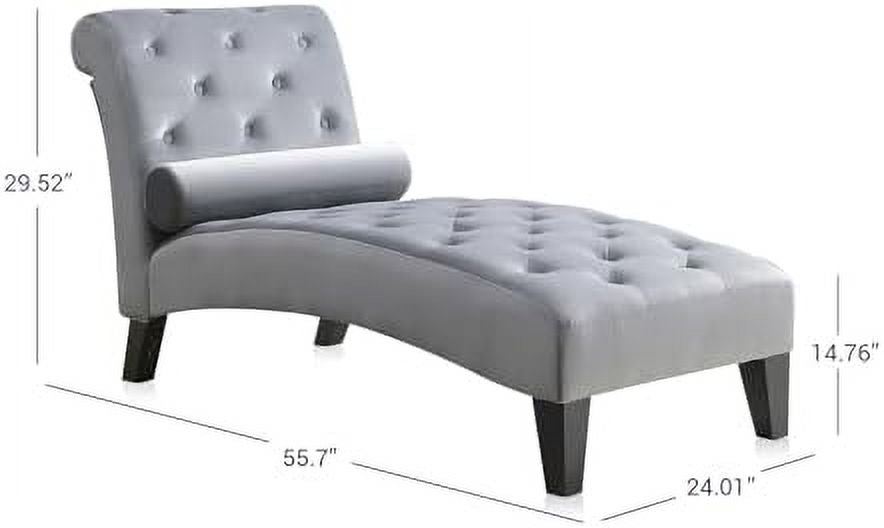 Beige Upholstered Chaise Lounge Sofa with Button Tufted Back and Hardwood Legs A841173