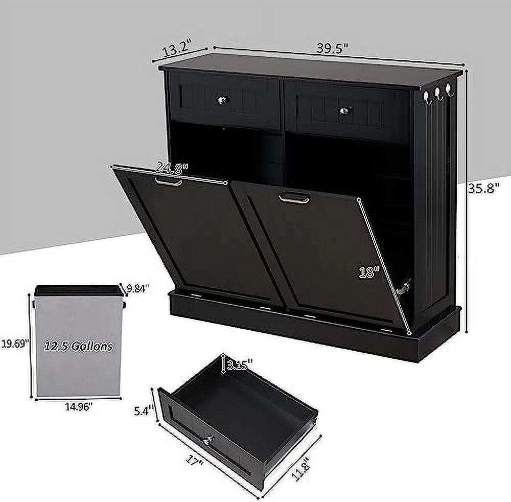 Double Tilt Out Trash Cabinet Laundry Hamper 20 Gallon Black E3550