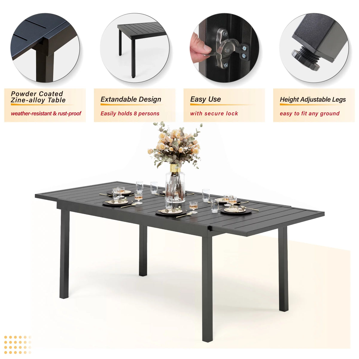 7 Pieces Outdoor Patio Dining Set with 6 Textilene Chairs and Extendable Dining Table R7725