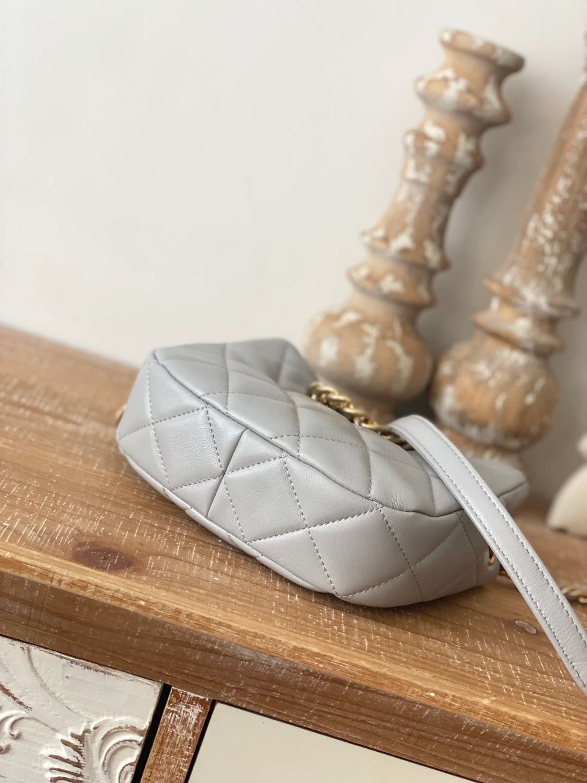 Small Hobo Bag Gold Hardware Grey Shoulder Bag Y71447