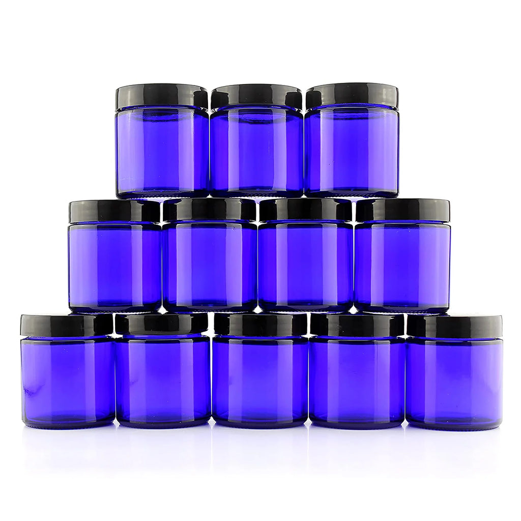 Cobalt Blue Glass Cosmetic Jars 12-Pack G9803